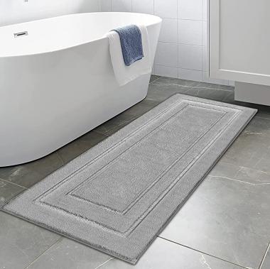 EARTHALL Grey Bathroom Rug Mat, 24"x60", Light Gray, Extra Soft Absorbent Premium Bath Rug Runner, Non-Slip Comfortable Bath Mat, Machine Wash Dry, Carpet Runner for Tub, Shower, Bath Room