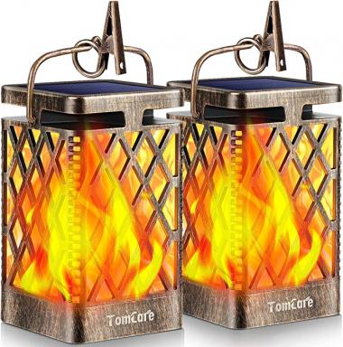 TomCare Solar Lights Outdoor Flickering Flame Solar Lantern Outdoor Hanging Lanterns Decorative Outdoor Lighting Solar Powered Waterproof LED Flame Lights for Patio Garden Deck, 2 Pack(Bronze)