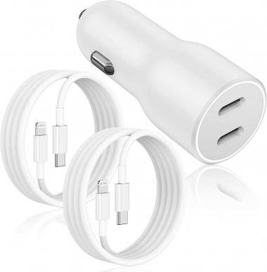 for iPhone 14 13 12 Fast Car Charger, [Apple MFi Certified] Apple Car Quick Charging Adapter, 45W Dual USBC PD Plug+2Pack Type USB C to Lightning Cord for iPhone 14 Pro/13 Pro Max/12/11/iPad/Airpods