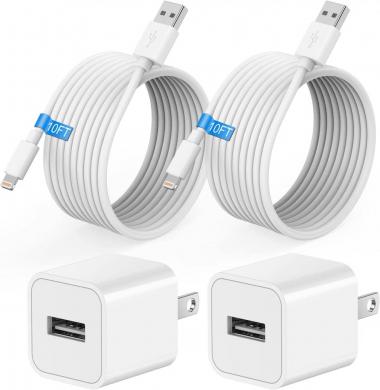 iPhone Charger 10 ft 2Pack,Long iPhone Charger Cord and Wall Plug [Apple MFi Certified], AINPOW iPhone Wall Charger Block Cube Adapter with Lightning Cable for iPhone 14/13/12/11/XS/XR/8 Plus/7/6s/SE