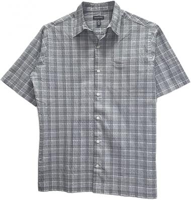 Van Heusen Men's Classic Fit Seersucker Short Sleeve Button Down Cotton Poly Plaid Shirt