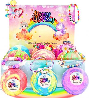 Unicorn Kids Bath Bombs for Girls with Jewelry Inside, Jewelry Box Set. Easter Bath Bombs. Natural Kid Safe Skin Moisturizing Shea Butter Large Bath Fizzies Bubble Bomb (Charms Bracelets)