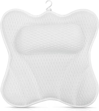 MTJYO Bath Pillow Ergonomic Bath Pillows for Tub Neck and Back Support, Luxury Soft 4D Bath Tub Pillow with 6 Suction Cups for Body Relaxing, 16.5''x16.5''