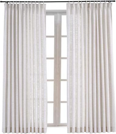 TWOPAGES 84 W x 96 L inch Pinch Pleat Darkening Drapes Faux Linen Curtains Drapery Panel for Living Room Bedroom Meetingroom Club Theater Patio Door (1 Panel),Beige White