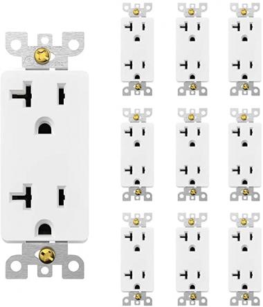 Duralec 20 Amp Decorator Wall Receptacle Outlet, Non-Tamper-Resistant, 20A /125V/2500W, Residential and Commercial Use UL/DLC Premium Listed, (201102-White)