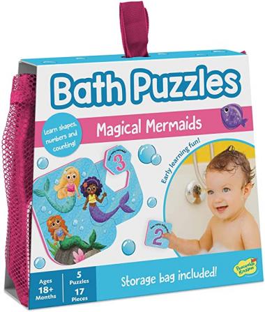 Peaceable Kingdom Magical Mermaids Bath Puzzles - Bath Toys for Toddlers – Foam Bath Puzzles for Kids - Fine Motor Skills (17 Pieces, 5 Puzzles)