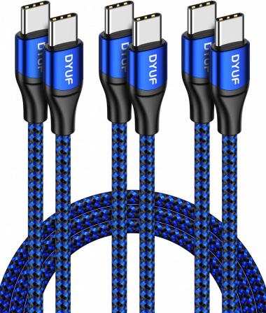 DYUF USB C to USB C Cable, [3-Piece Package 3.2ft 4.9ft 6.5ft] USB C-Type 3A Nylon Braided High-Speed Charging Cable, Compatible with Samsung Galaxy S22/S21/S20 Ultra, Note 20/10, etc