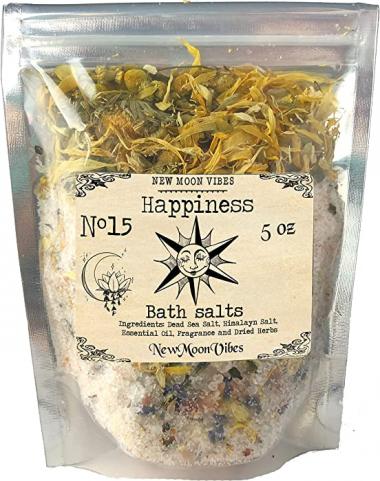 Happiness Essential Oils Herbal Spell Ritual Bath Salts with Real Herbs Botanicals Infused Anti-Stress Draw Joy Positivity Banish Negativity Financial Peace Freedom