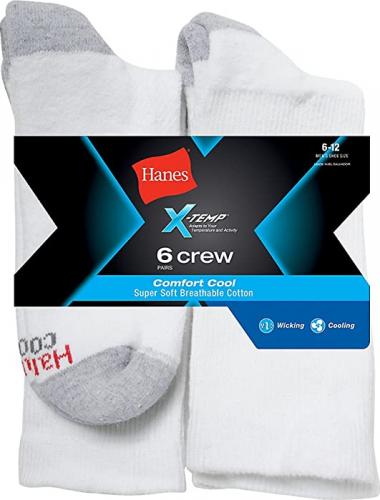 Hanes Men's X-Temp Comfort Cool Crew 6-Pack_White_ 6-12