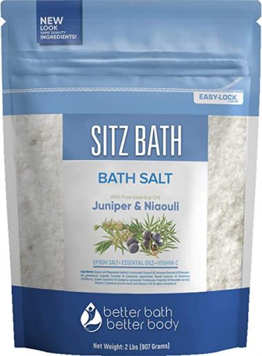 Sitz Bath Soak 32 Ounces Sitz Salt Epsom Salt with Natural Geranium, Frankincense, Lavender, Niaouli Essential Oil Plus Vitamin C in BPA Free Pouch with Press-Lock Seal