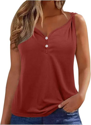 Women's V Neck Button Casual Summer Tank Top Simple Solid Color Blouse Shirts Fashion Loose Fit Shirt