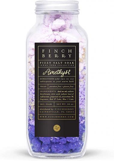 Finchberry Fizzy Bath Salt Soak (Amethyst), Dead Sea Salts with Bath Bomb Effect for Relaxation and to Ease Sore Muscles, Luxury Spa Aromatherapy Soak, 16 oz