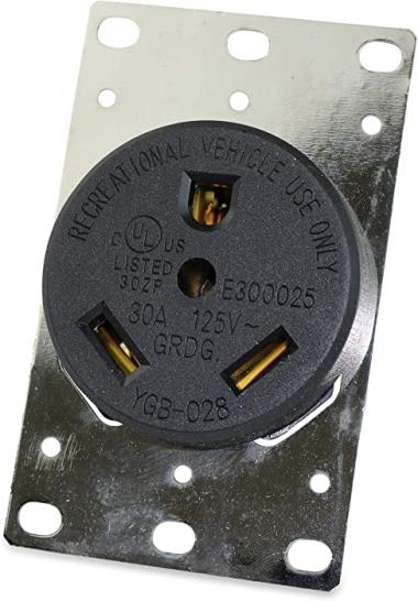 RV 30 Amp, 125 Volt, NEMA Tt-30R, 2P, 3W Power Receptacle Flush Mounting Receptacle, Straight Blade, Industrial Grade, Grounding, Side Wired, Steel Strap, Black (30-Amp)