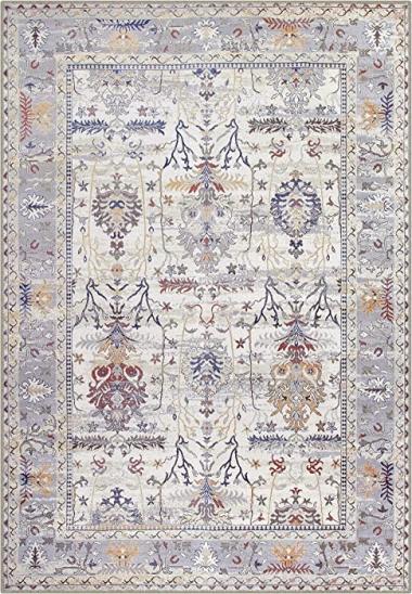 Adiva Rugs Machine Washable Area Rug for Living Room, Bedroom, Bathroom, Kitchen, Printed Persian Vintage Home Decor, Floor Decoration Carpet Mat (Cream, 5'3" x 7'5")