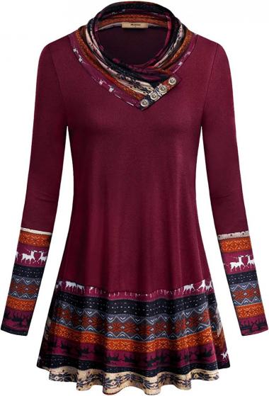 Miusey Women's Long Sleeve Cowl Neck Form Fitting Casual Tunic Top Blouse