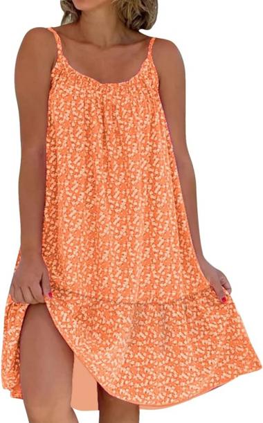 Summer Dresses for Women 2024 Floral Printed Ruffle Hem Spaghetti Sundresses Sleeveless Crewneck Casual Beach Midi Dress