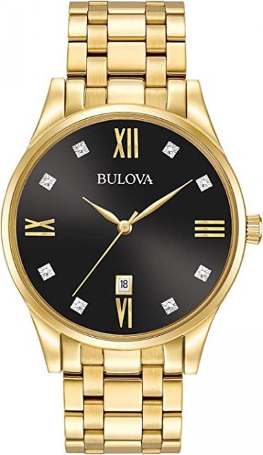 Bulova Men's Classic Stainless Steel Watch with Diamonds and Day Date