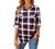 MIXJOY Baikea Women's 3/4 Sleeve V Neck Plaid Shirt Casual Tunic Blouse with Chest Flaps