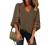 LookbookStore Women's V Neck Mesh Panel Blouse 3/4 Bell Sleeve Loose Top Shirt