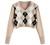 ZAFUL Women's Long Sleeve V-Neck Argyle Knitted Crop Sweater Pullover Tops