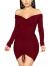 XXTAXN Women's Sexy Elegant Long Sleeve Off The Shoulder Ruched Mini Dress