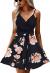 Angashion Women's Sexy V Neck Printed Spaghetti Strap Beach Romper Shorts Jumpsuit XS-3XL