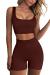 FAFOFA Workout Sets for Women 2 Piece Seamless Ribbed Crop Tank High Waist Shorts Yoga Outfits