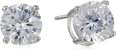 Amazon Essentials Plated Sterling Silver Cubic Zirconia Stud Earrings (Round & Princess)