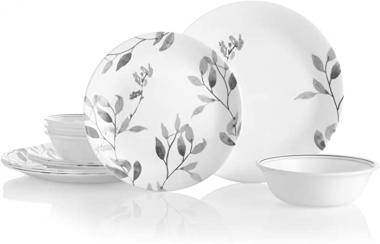 Corelle Boutique Misty Leaves 12-Piece Dinnerware Set, Service for 4