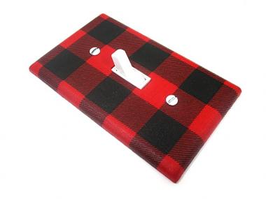 Red Buffalo Plaid Light Switch Cover Plate Modern Farmhouse Decor (Single Standard Toggle)