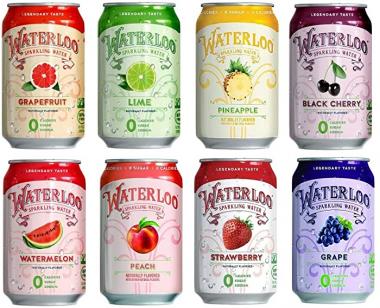 Waterloo Sparkling Fruit Flavored Water, Multi-Flavor Variety | Zero Calorie | Zero Sugar | Zero Sodium | Zero Calories, 12 Fl Oz with Oasis Snacks Sticker (8 Flavor Variety, Pack of 16)