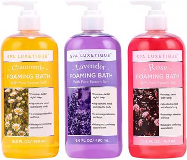 Bubble Bath, Spa Luxetique Foaming Bath with Pure Epsom Salt, Chamomile Rose and Lavender Scent Bath Set, Christmas Gifts for Women for Men 3 Pack 49.8 fl oz