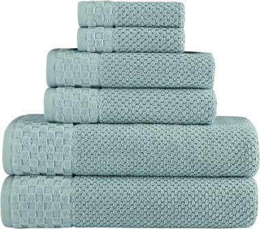 Classic Turkish Towels - Luxury Towel Set for Bathroom, 100% Turkish Cotton, Quick Dry, Soft and Absorbent Bath Towels, Hand Towels, and Washcloths, Boston Collection - 6-Piece Set (Sea Grass)