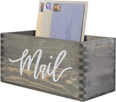 MyGift Rustic Gray Wood Tabletop Decorative Mail Holder Box