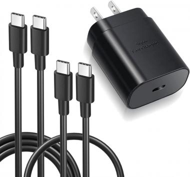 Excgood Super Fast Type C Charger Kit 25W USB C Charger with 2 Type C to C Cable (6.6ft+1.5ft) Compatible with Samsung Galaxy S22/S22 Ultra/S21 FE 5G/S20,Note 10+/20,A71/A53/A23,Pixel 6/5,Tab S8