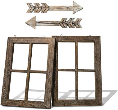 Rustic Wall Decor Wood Window Frames & Arrow Decor - Farmhouse Decoration for Home (11X15.8 inches, 2set)