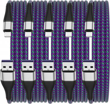 iPhone Charger Cable,5 Pack 10ft [MFi Certified] Extra Long Lightning Cable,Strong Nylon Braided 10 Foot Charging Cord for iPhone 12/11/11Pro/11Max/ X/XS/XR/XS Max/8/7/6/5S/SE/iPad Mini Air (Purple)