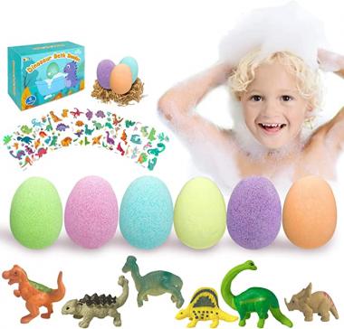 Eeaivnm Bath Bombs Gift Set 6 - Bath Bombs for Kids with Surprise Inside-Dinosaur Toy and Dinosaur Stickers, Kids Safe Handmade Bubble Balls, Shower Bombs Christmas Birthday Gifts for Boys, Girls