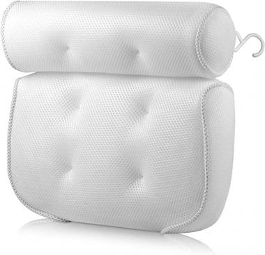 FJZFXKZL Bath Pillow, Bathroom Sucker Pillow Spa Pillow 3D Mesh Bath Pillow Suitable for All Bathtubs and Family Bath Accessories Bath Decor (Color : White)