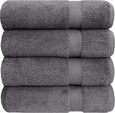 Pleasant Home Luxury Bath Towels Set - 4 Pack – 27” x 54” Bathroom Towels - 100% Cotton, 600 GSM Towels for Bathroom - Soft & Absorbent Grey Towels - Large Hotel Quality Bath Towel Set