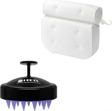 HEETA Hair Shampoo Brush with HEETA Bath Pillow, Extra Soft and Thick Bathtub Cushion for Soaking Tub