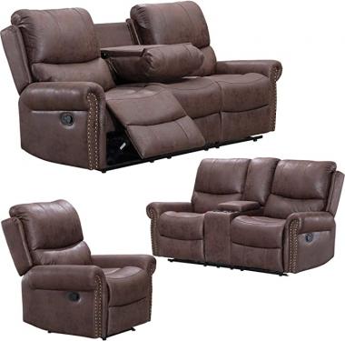 Recliner Sofa for Living Room Set Reclining Couch Sofa Chair Palomino Fabric Loveseat 3 Seater Home Theater Seating Manual Recliner Motion Home Furniture