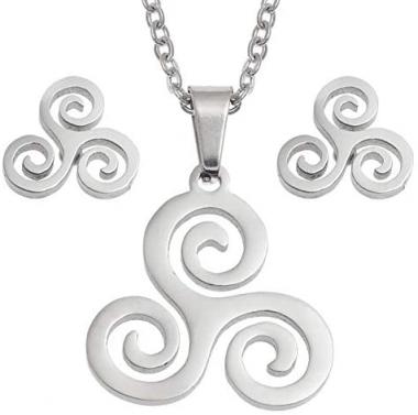 Talbot Fashions Tide Wish Jewellery Stainless Steel Celtic Triskell Necklace Pendant & Earring Set