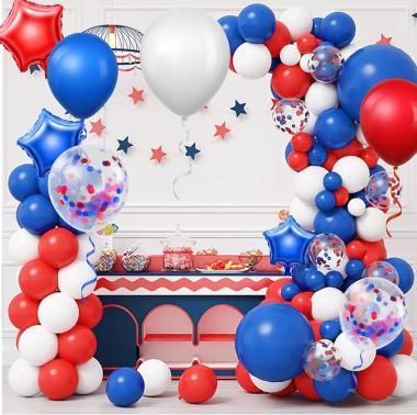 167Pcs Red White Blue Balloons Kit- 18 12 10 5inch Latex Balloons Confetti Balloons Star Foil Balloons for 4th of July Independence Day Party Decorations with Tying Tool,Tape Strip,Ribbons,Dot Glues