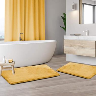 Clara Clark Bath Mat Set - Memory Foam Bath Mat - Soft Bathroom Rug - Non Slip and Super Absorbent - Fast Drying Machine Washable Bath Mat Set of 2 - Camel - Large and Small Sizes