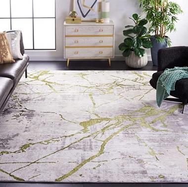 SAFAVIEH Amelia Collection 10' x 14' Grey / Green ALA293J Modern Abstract Non-Shedding Living Room Dining Bedroom Area Rug