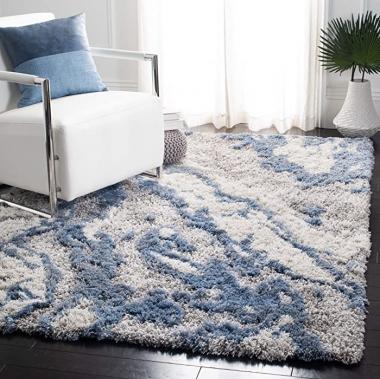 SAFAVIEH Horizon Shag Collection 9' x 12' Grey/Blue HZN890G Modern Abstract Non-Shedding Living Room Bedroom Dining Room Entryway Plush 2.5-inch Thick Area Rug