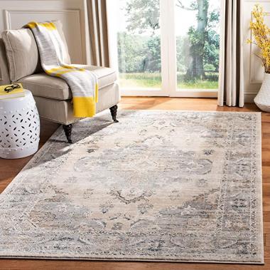 SAFAVIEH Oregon Collection 9' x 12' Beige/Grey ORE898B Oriental Distressed Non-Shedding Living Room Bedroom Dining Home Office Area Rug