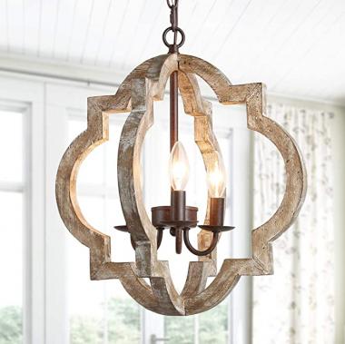 KSANA Farmhouse Orb Chandelier, Handmade Wood Light Fixture for Dining & Living Room, Foyer, Bedroom, Kitchen Island and Entryway