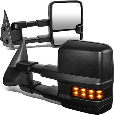 DNA Motoring TWM-015-T888-BK-SM Pair Towing Mirrors Compatible With 03-06 Silverado/Suburban/Avalanche/Tahoe/Sierra/Yukon/Escalade Powered Heated Telescopic Mirrors w/Turn Signal